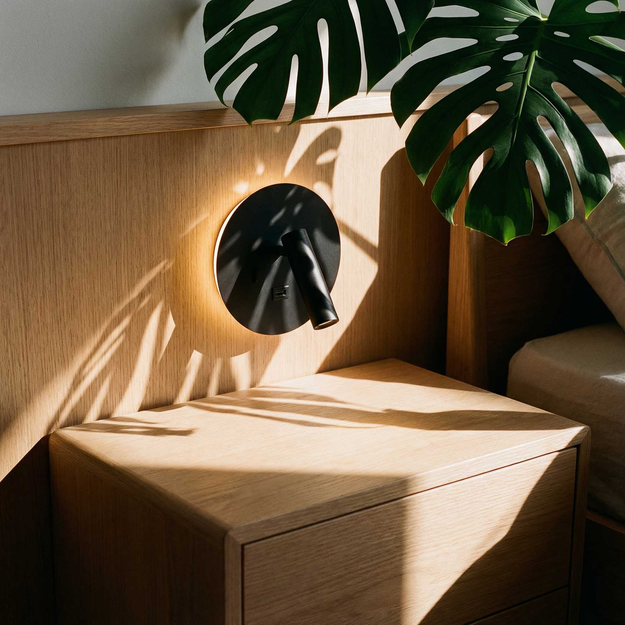 Zidna LED svjetiljka za ambijentalno čitanje, okrugla s USB-om