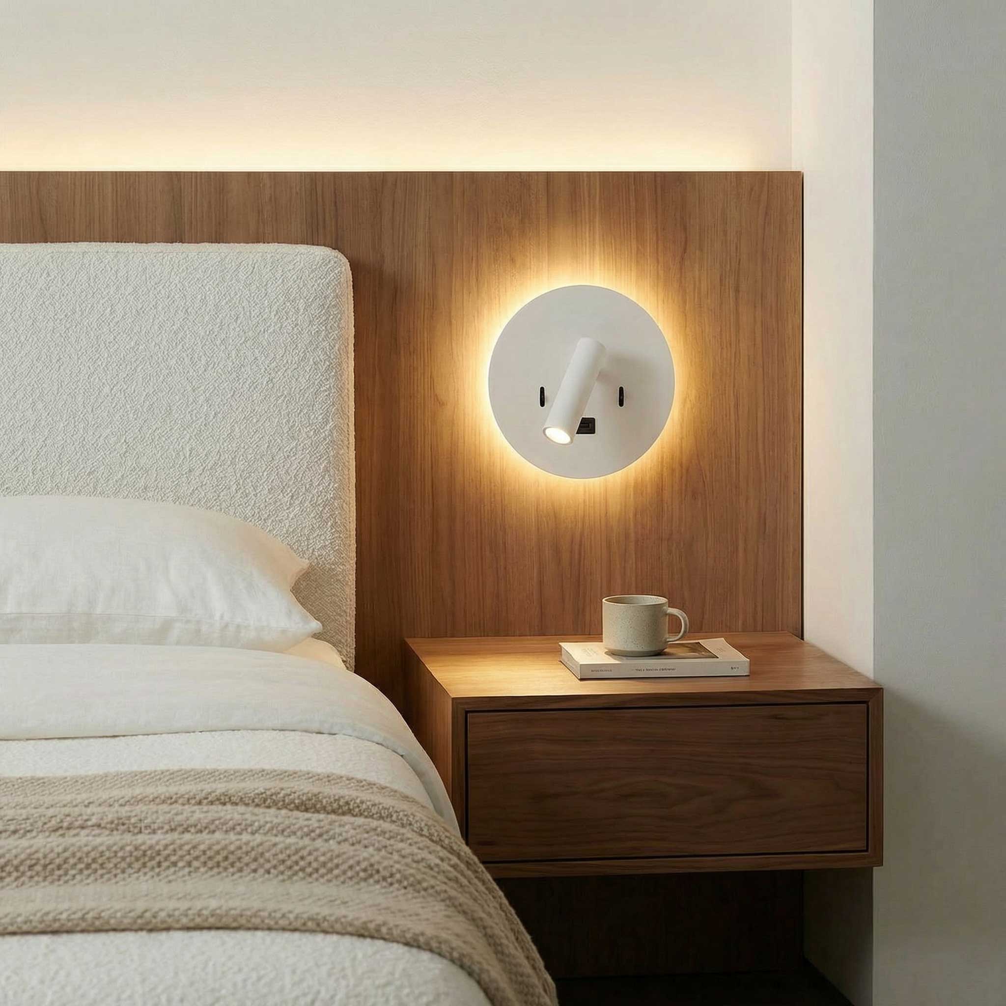 Zidna LED svjetiljka za ambijentalno čitanje, okrugla s USB-om