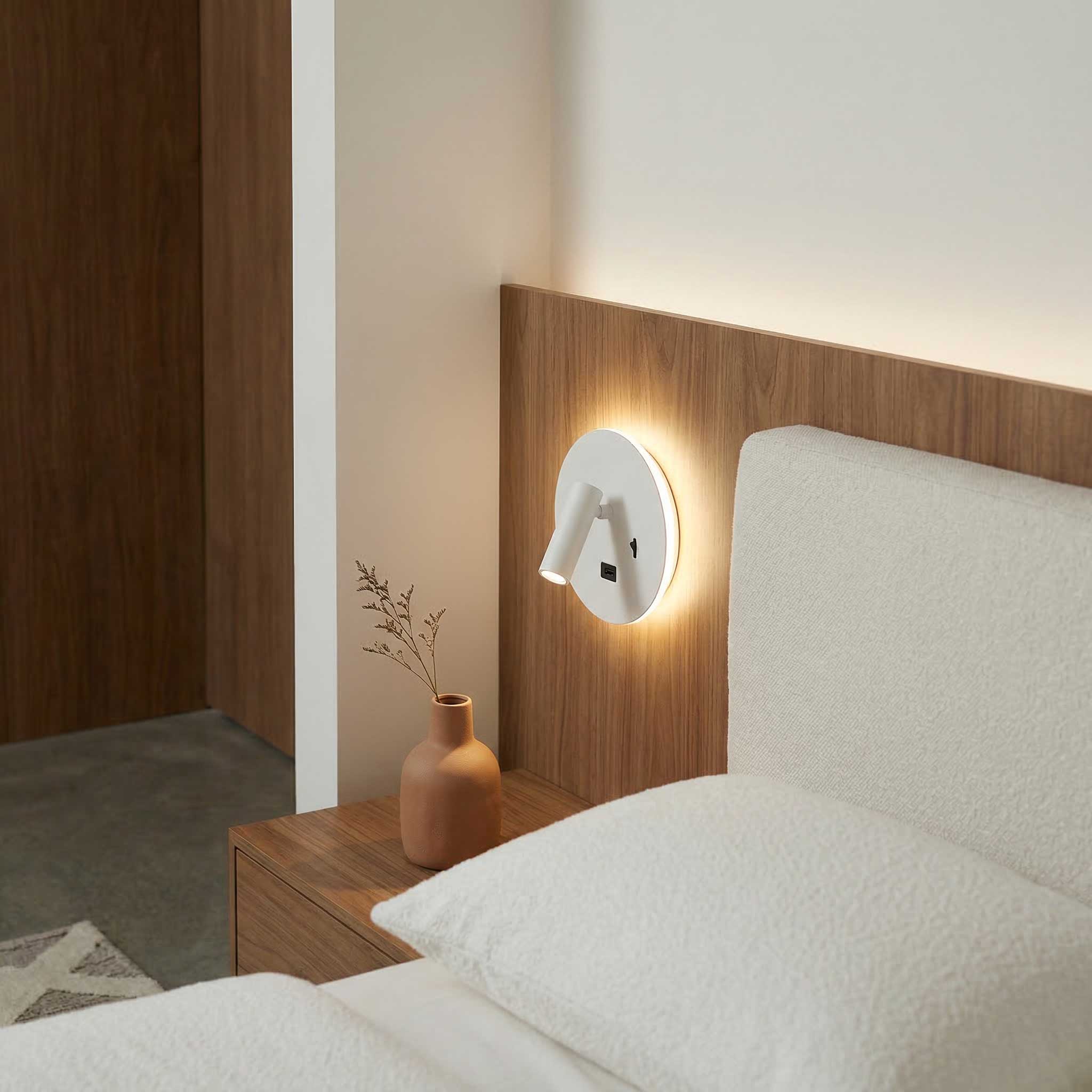Zidna LED svjetiljka za ambijentalno čitanje, okrugla s USB-om