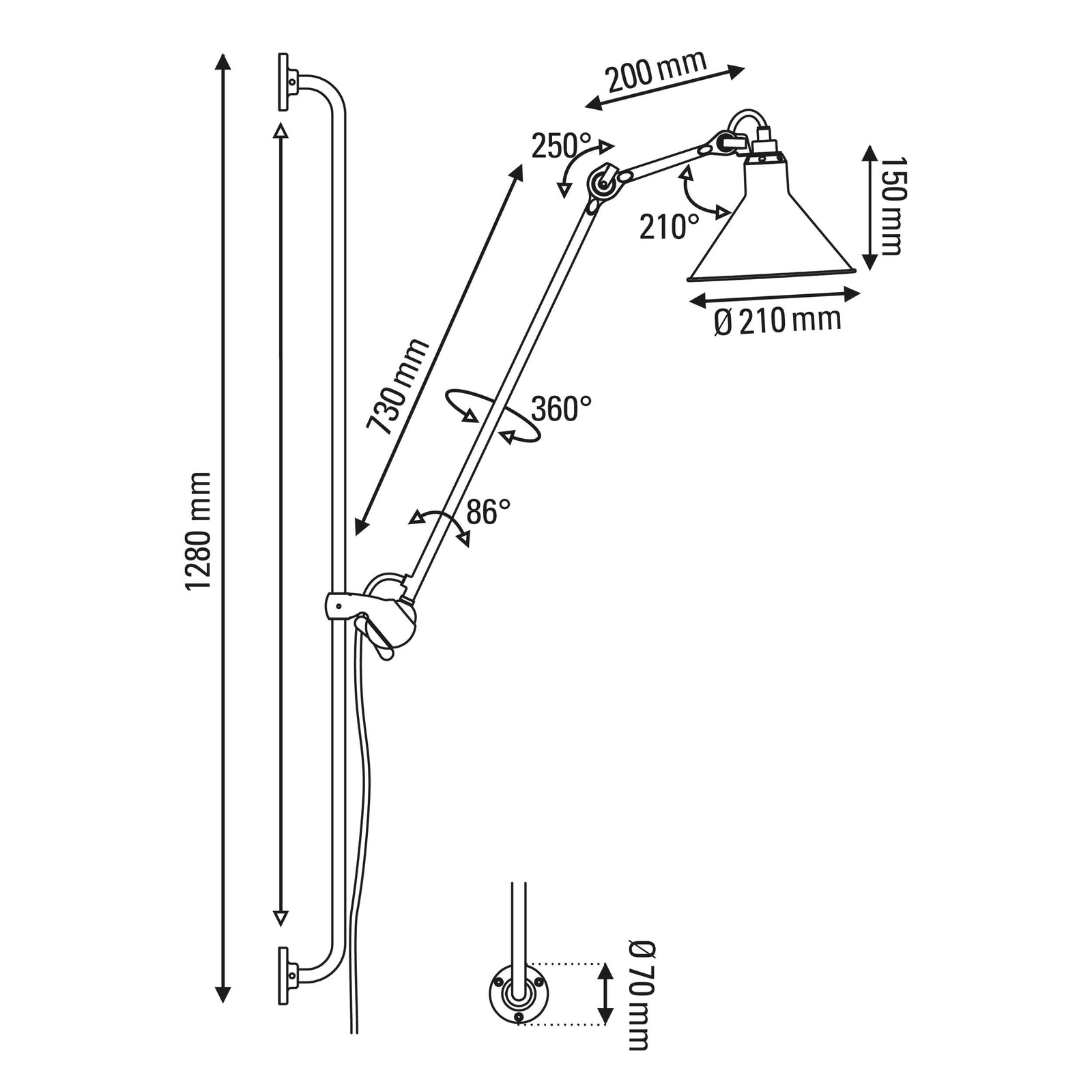 DCW éditions Lampe Gras br. 214 E14 podesiva zidna svjetiljka