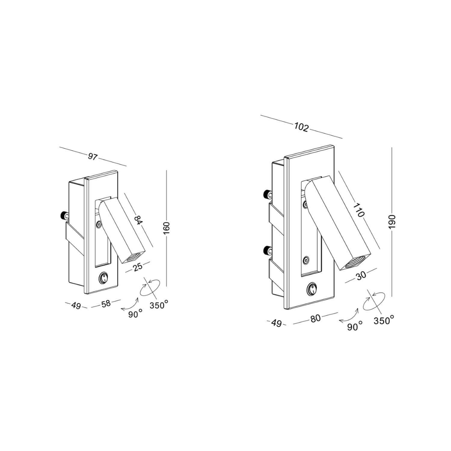 Reading spot rectangle LED nástěnné zápustné svítidlo