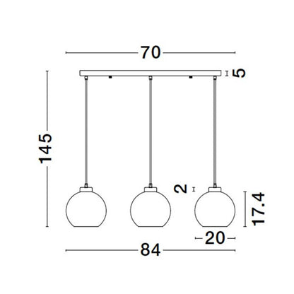 Nova Luce Palmer E27 staklena viseća lampa, uzdužna